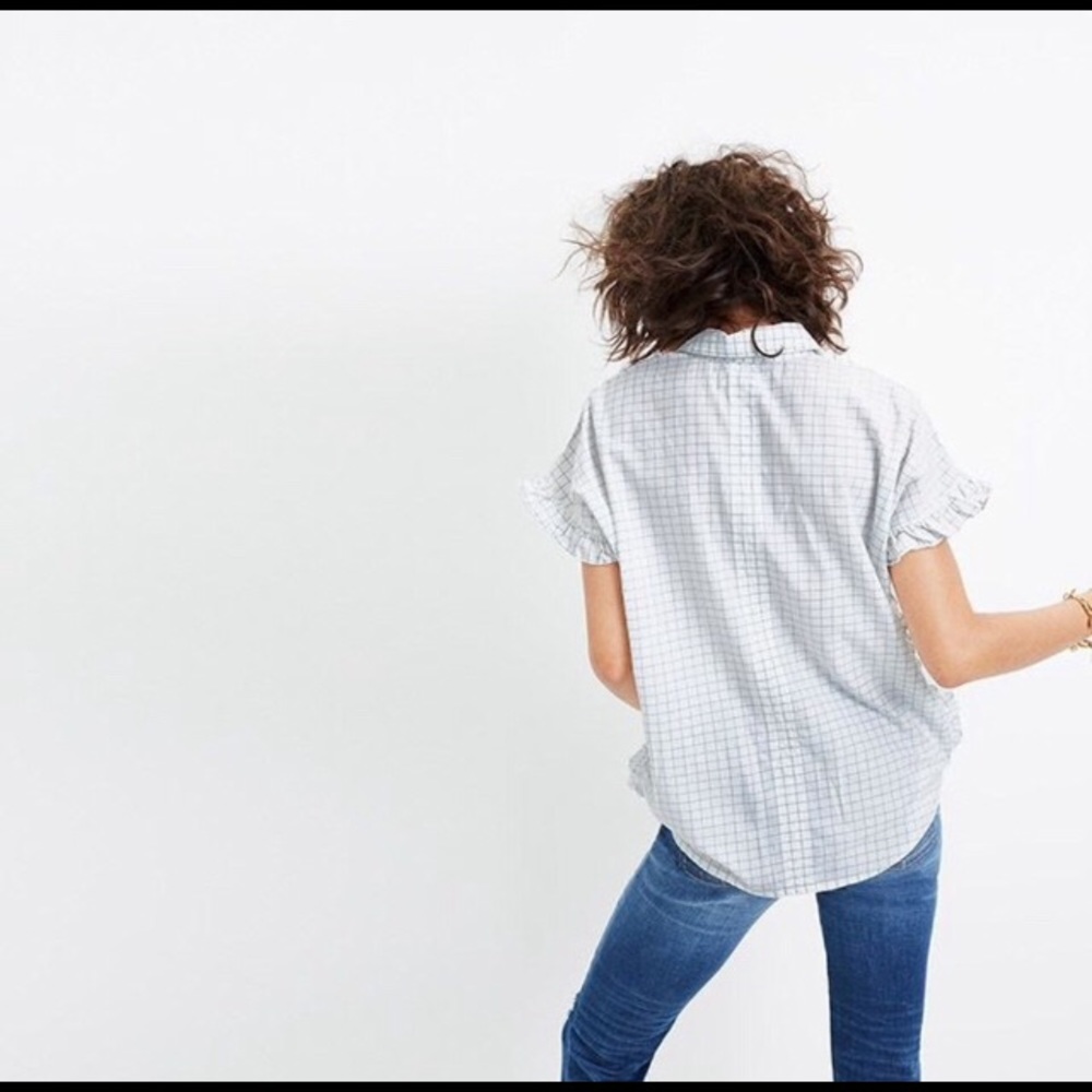 Madewell Window Pane Ruffle Side Blouse✨ - Picture 3 of 5